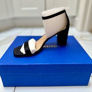 Stuart Weitzman Two-Tone Black and Cream Satin Heels